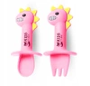Silicone suction cup BLW plate for baby DINOZAUR and cutlery - pink