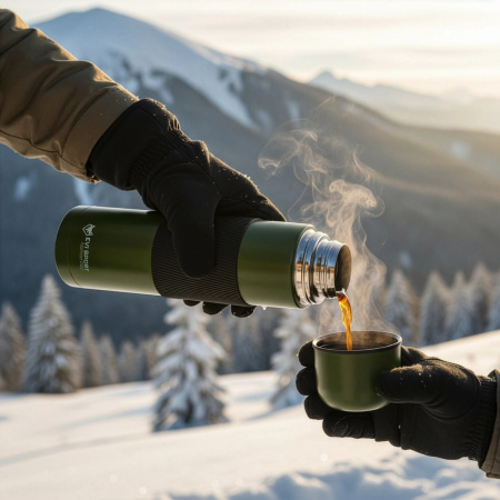TURISTICKÁ TERMOSKA NA ČAJ KÁVU TĚSNÁ VAKUOVÁ NEREZOVÁ OCEL 1L ZELENÁ