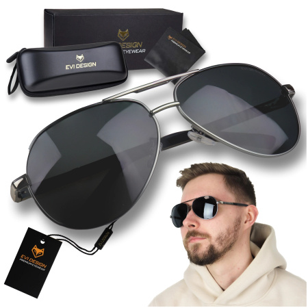 Polarised sunglasses AVIATOR Pilots UV400 set XXL with case - black lenses