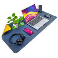 Protective desk mat for keyboard and mouse table 90x45 cm - navy blue and yellow