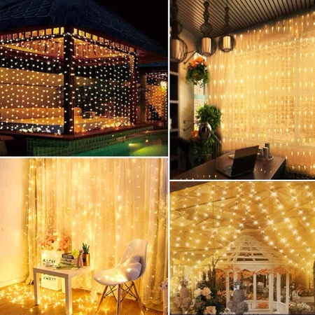 LED LIGHT CURTAIN 3x3 300 CHRISTMAS TREE LIGHTS WARM GARLAND XXL