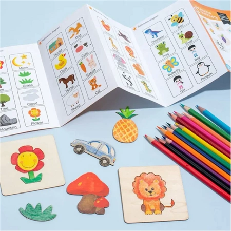DŘEVĚNÉ ŠABLONY Učení Kreslení SADA Kreativní MONTESSORI pro Děti