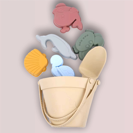SILICONE SAND TOYS Soft Water-Friendly Beach GIGANT Set BUCKET & MOLDS