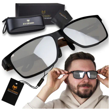 Polarised sunglasses NERDY wood UV400 set XXL with case - silver mirrors