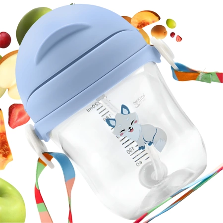 Sippy cup with weighted straw for learning to drink, bidon - blue colour