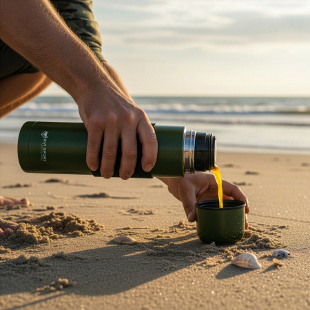 TERMOS TURYSTYCZNY NA HERBATĘ KAWĘ SZCZELNY PRÓŻNIOWY STAL NIERDZEWNA 1L ZIELONY