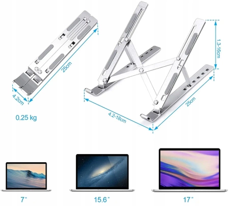 Kovový skládací stolek na notebook, stojan na tablet s krytem - stříbrný