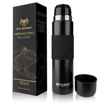 TRAVEL THERMOS FOR TEA COFFEE LEAKPROOF VACUUM STAINLESS STEEL 1L BLACK