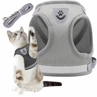 REFLECTIVE adjustable non-restrictive walking harness for cats and dogs + LEASH 120 cm - S GREY