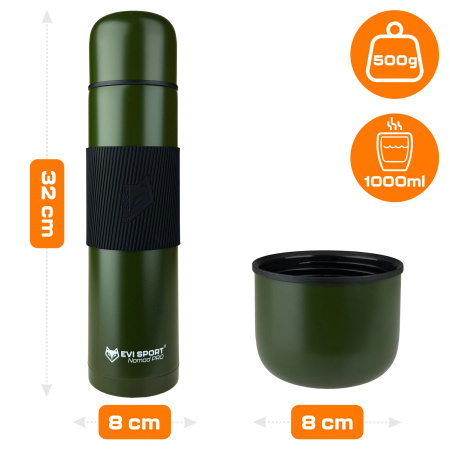 TRAVEL THERMOS FOR TEA COFFEE LEAKPROOF VACUUM STAINLESS STEEL 1L GREEN