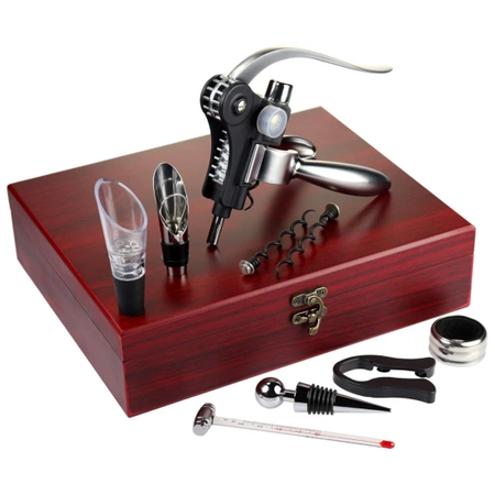 Premium Wine Set: Corkscrew, Bottle Opener, Pourer, Thermometer, Box