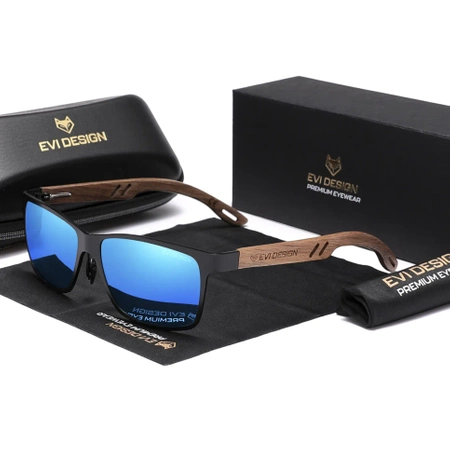 NERDY polarised sunglasses wood UV400 set XXL with case - mirror blue