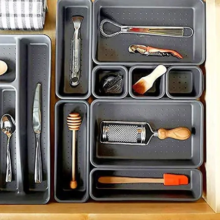 Modular insert organiser for drawer and desk 8 pieces - grey