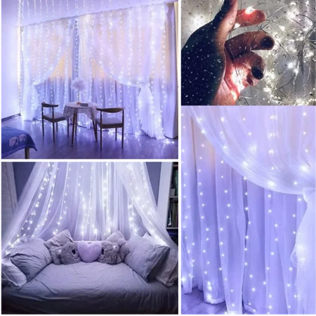 LED SVĚTELNÁ ZÁVĚS 3x3 LAMPY 300 Vánoční stromek GIRLAND COLD XXL