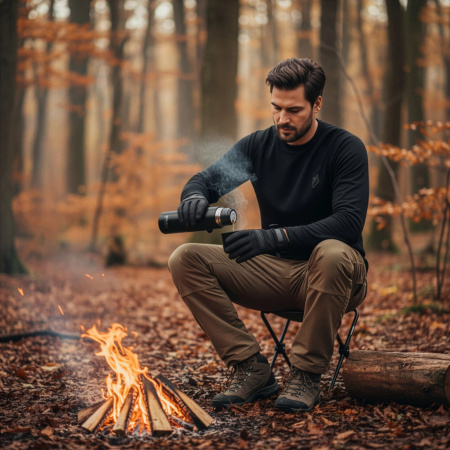 TRAVEL THERMOS FOR TEA COFFEE LEAKPROOF VACUUM STAINLESS STEEL 1L BLACK