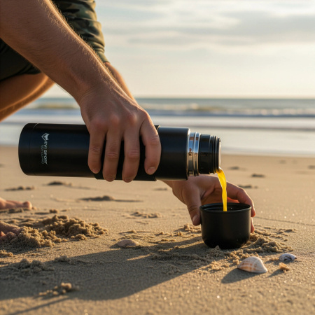 TRAVEL THERMOS FOR TEA COFFEE LEAKPROOF VACUUM STAINLESS STEEL 1L BLACK