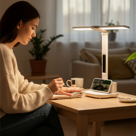 STOLNÍ LAMPA LED DVOJITÁ STOLNÍ SVÍTIDLO HODINY ORGANIZÉR TEPLOTA DATUM 6V1