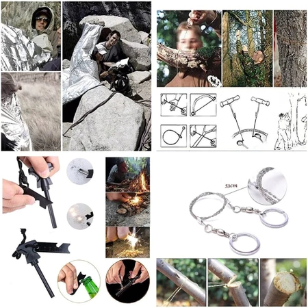 Wojskowy survivalowy zestaw Mega XXL z plecakiem i apteczką, Survival 70w1