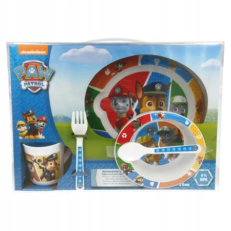 PAW PATROL Breakfast Dish Set for Microwave - plate, bowl, cup, and utensils