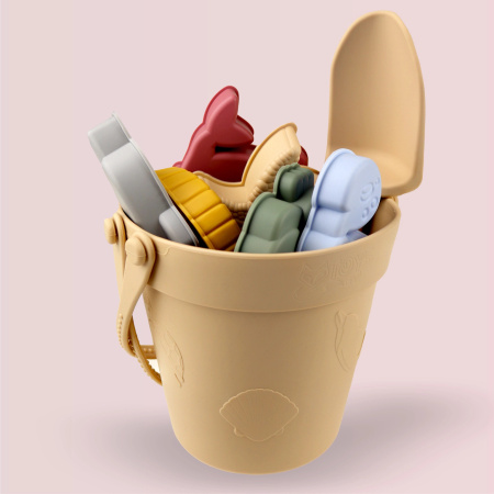 SILICONE SAND TOYS Soft Water-Friendly Beach GIGANT Set BUCKET & MOLDS