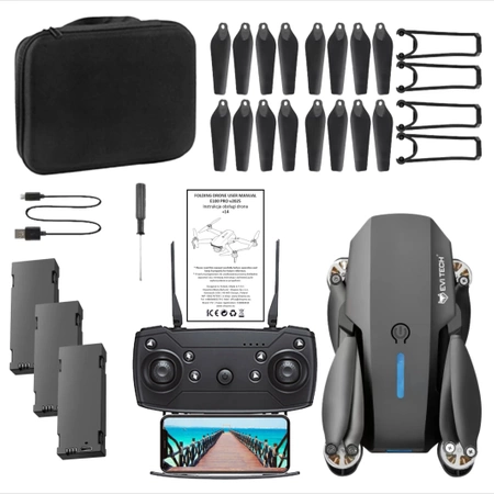 DRONE EVI E100 2 kamery BRUSHLESS motory WIFI 3x20min TOY APP + MEGA SET