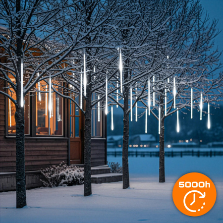 LAMPKI ZEWNĘTRZNE SOPLE LED 480 50CM PADAJĄCY ŚNIEG METEORY GIRLANDA 10 SZT - ZIMNE