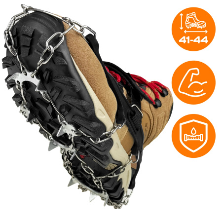 HIKING SHOE GRIPPERS ANTI-SLIP CHAINS TREKKING SPIKES WITH CASE - 41-44 CRAMPONS PREMIUM