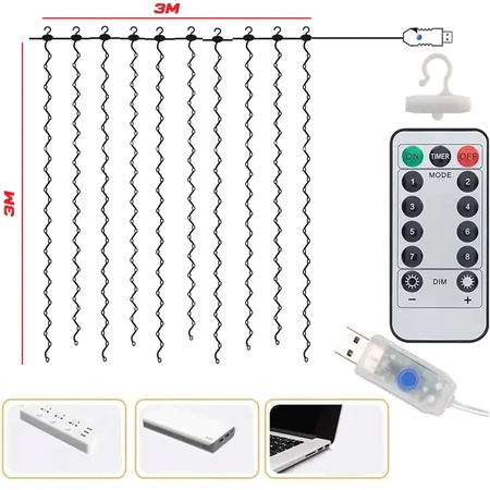 LED SVĚTELNÁ ZÁVĚS 3x3 LAMPY 300 Vánoční stromek GIRLAND COLD XXL