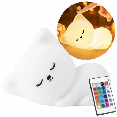 Dětská noční lampička Sweet Kitty - RGB LED lampička + ČASOVAČ + PILOT