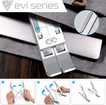 Metal folding laptop table, tablet stand with cover - silver