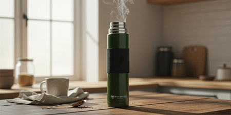 TRAVEL THERMOS FOR TEA COFFEE LEAKPROOF VACUUM STAINLESS STEEL 1L GREEN