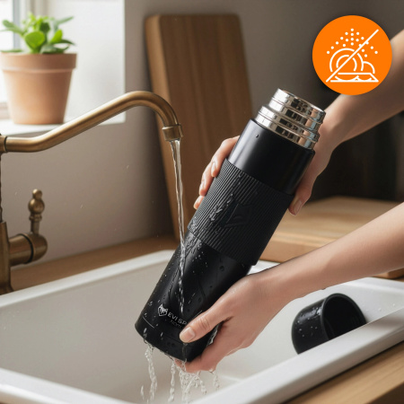 TRAVEL THERMOS FOR TEA COFFEE LEAKPROOF VACUUM STAINLESS STEEL 1L BLACK