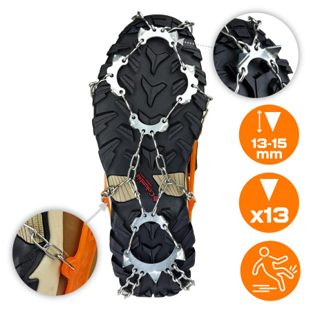 HIKING SHOE GRIPPERS ANTI-SLIP CHAINS TREKKING SPIKES WITH CASE - 37-40 CRAMPONS PREMIUM +