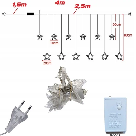 Kurtyna świetlna GWIAZDY 138 LED 2,5 m girlanda dekoracja lampki świąteczne