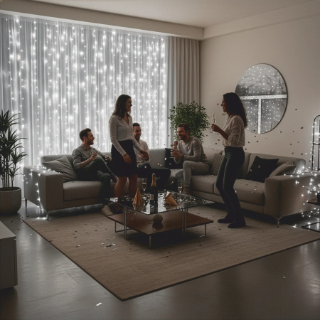 SVĚTELNÝ ZÁVĚS LED 3x3 300 VÁNOČNÍ SVĚTÝLKA GIRLANDA STUDENÁ XXL