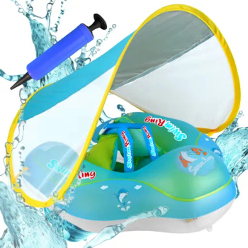 INFLATABLE SWIMMING RING Boat for CHILDREN Seat Ring WITH CANOPY + Pump