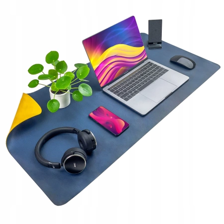 Protective desk mat for keyboard and mouse table 60x35 cm - navy blue and yellow