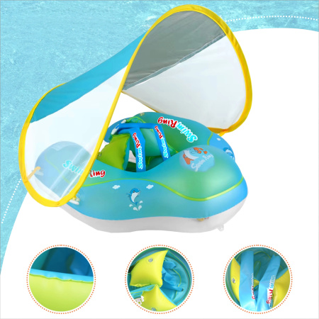 INFLATABLE SWIMMING RING Boat for CHILDREN Seat Ring WITH CANOPY + Pump