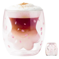 THERMAL GLASS CAT PAW double wall COFFEE TEA MUG 250ML