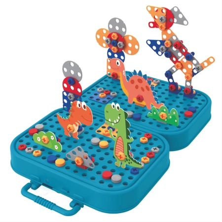 Konstrukční kostky pro kutily DINOSAURUS 3D MONTESSORI S VRTAČKOU 228 ks