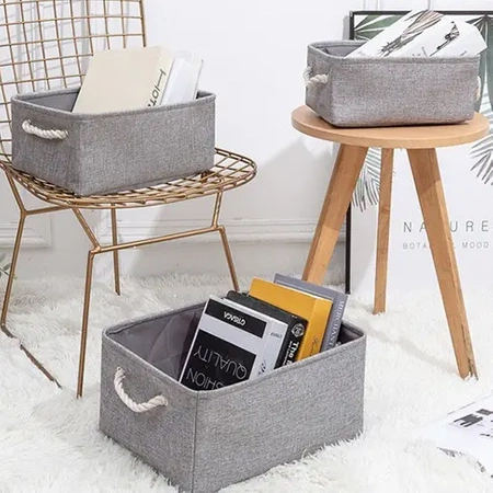 Set of 3x organisers (S, M, L), storage baskets, organising boxes - grey