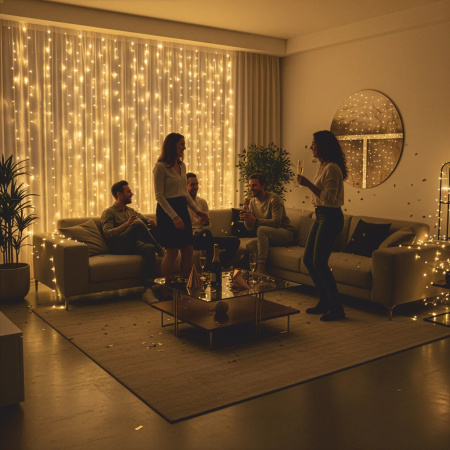 LED LIGHT CURTAIN 3x3 300 CHRISTMAS TREE LIGHTS GARLAND WARM XXL