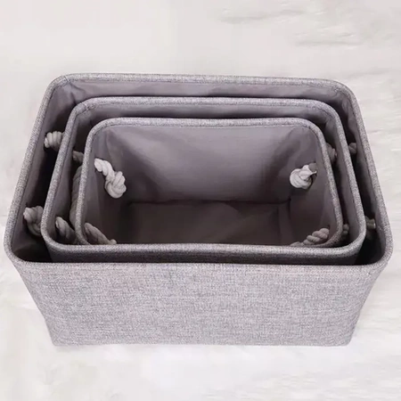 Set of 3x organisers (S, M, L), storage baskets, organising boxes - grey