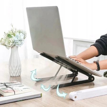 Metal folding laptop table, tablet stand with cover - black