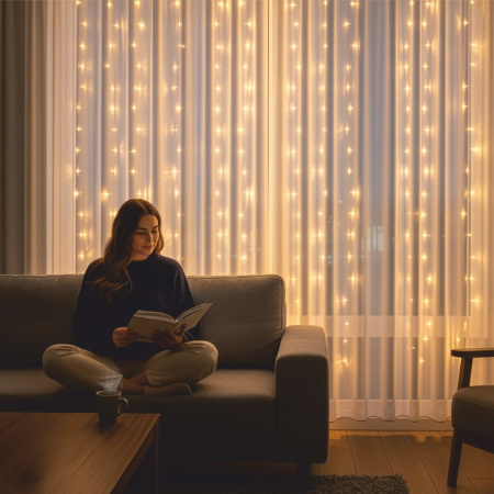 KURTYNA ŚWIETLNA LED 3x3 LAMPKI 300 Świąteczne Choinkowe GIRLANDA CIEPŁE XXL