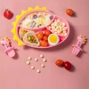 Silicone suction cup BLW plate for baby DINOZAUR and cutlery - pink