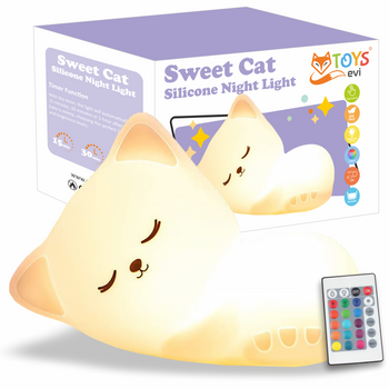 Dětská noční lampička Sweet Kitty - RGB LED lampička + ČASOVAČ + PILOT