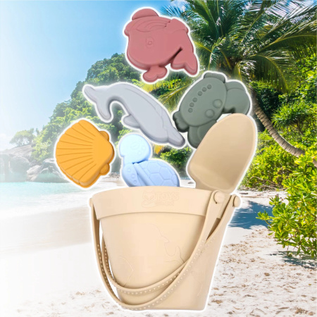SILICONE SAND TOYS Soft Water-Friendly Beach GIGANT Set BUCKET & MOLDS