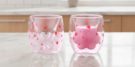 THERMAL GLASS CAT PAW double wall COFFEE TEA MUG 250ML