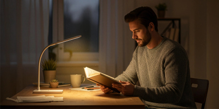 STOLNÍ LED LAMPIČKA NA STŮL ŠKOLNÍ LAMPA DOTYKOVÁ NA ČTENÍ PRÁCI NOČNÍ - BÍLÁ